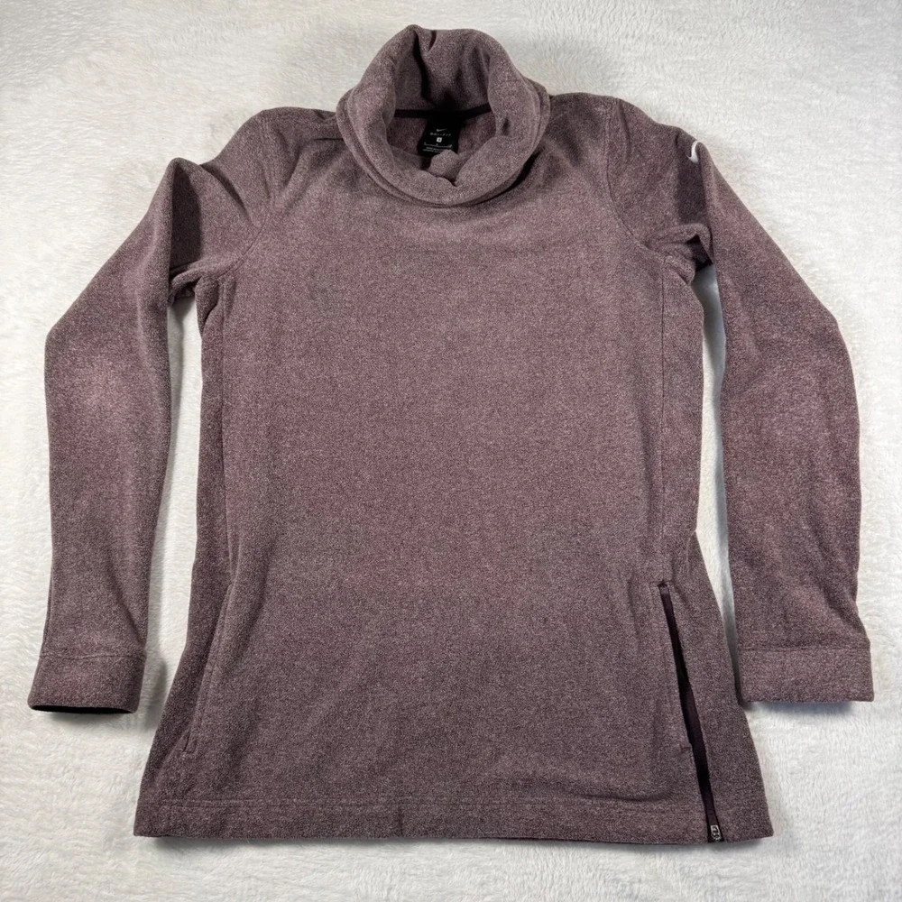 Nike Pullover Womens Small Purple Cowl Neck Dri-FIT Fleece‎ Embroidered Logo Zip